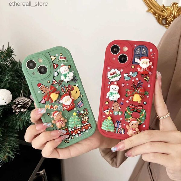 Étuis de téléphone portable 3D Cartoon Santa Claus Christmas Phone Case pour iPhone 15 14 13 12 11 Pro Max X XR XS Max Elk Bonhomme de neige Couverture arrière en silicone souple Q231130