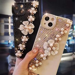 Cas de téléphone portable 3D Diamond Bling Pearl Flower Phone Case pour Samsung Galaxy S22 S21 S20 Plus + Ultra FE S10 Lite Note 8 9 10 20 Pro Soft Cover L230731