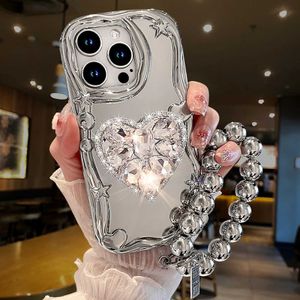 COSE TELEFOONS COSES 3D Diamond Harthouder Stand Telefoonhoesje voor iPhone 15 14 13 12 11 Pro Max X XS XR 7 8 + Korea Y2K Star Silver Plating Cover J240509