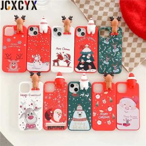 Étuis de téléphone portable Poupée 3D Dessin animé Joyeux Noël Père Noël Arbre de renne Étui souple pour iPhone 15 14 13 Pro Max 12 11 X XS XR 7 8 Plus 12MiNi Cover L230823