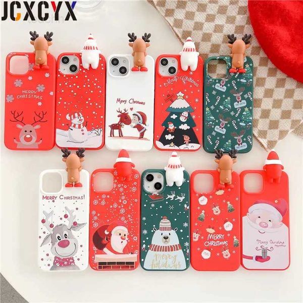 Cajas de teléfonos celulares Muñeca 3D Dibujos animados Feliz Navidad Santa Reno Árbol Funda blanda para iPhone 15 14 13 Pro Max 12 11 X XS XR 7 8 Plus 12MiNi Cover L230823