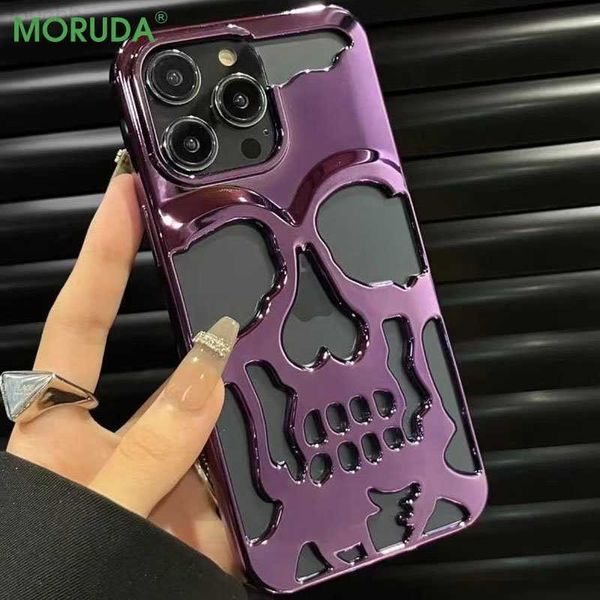 Étuis de téléphone portable Coque de téléphone calleuse de crâne creux 3D pour iPhone 14 ProMax 13 12 11 Pro Max Plus placage de luxe acrylique antichoc Ghostface couverture L230731