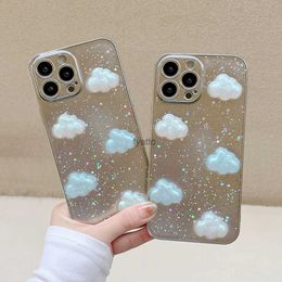 Étuis de téléphone portable 3D Corée Glitter Clouds Placage Epoxy Phone Case pour iPhone 11 12 13 14 Pro Max 13Pro 14Pro 12Pro Antichoc Pare-chocs Couverture Souple H240326