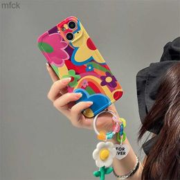Étuis de téléphone portable 3D coréen Graffiti fleur porte-clés étui de téléphone mignon pour iPhone 14 13 12 11 Pro Max XS X XR 14 Pro Protection complète de l'objectif couverture souple