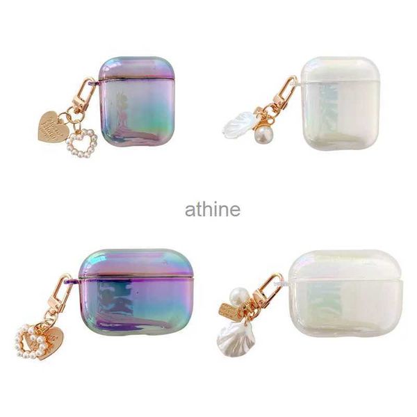 Étuis de téléphone portable 3D arc-en-ciel Transparent Love Shell porte-clés casque écouteur étui rigide pour Airpods 1 2 3 pro casque sans fil accessoires couverture YQ240117