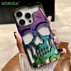 Cas de téléphone portable 3D Skull Ghostface Phone Case pour iPhone 14 15 ProMax 11 12 13 Pro Max Plus Mode Creux Dissipation thermique Placage Slim Cover H240326