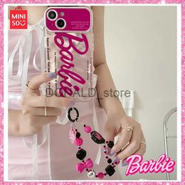 Fundas para teléfonos móviles Figuras de juguete de acción 2023 Nuevo Miniso Barbie Sweet Cool Girls Pink English Chain Fashion Iphone 131415 Funda para teléfono Cumpleaños Christmas Hallow J231216