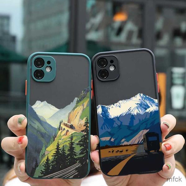 Cajas de teléfonos celulares Arte estético Pintado de paisaje de montaña Case de teléfono para iPhone X XR XS MAX 7 8 Plus SE2 11 12 13 14 15 Pro Máxir Shell Cover Cover