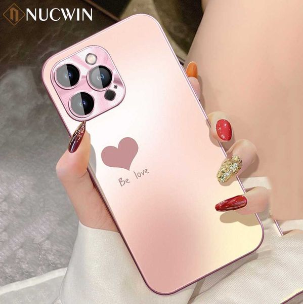 Étuis pour téléphones cellulaires AG Nano Matte Fashion Love Heart Phone Case pour iPhone 14 13 12 11 Pro Max 14 Pro Plus Gradient Laser Shockproof Hard Cover L230731