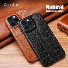 Étuis de téléphone portable Amstar Étui en cuir de vachette véritable pour iPhone 15 14 13 12 11 Pro Max X XR XS 8 7 Plus Couverture arrière en cuir pur 231010
