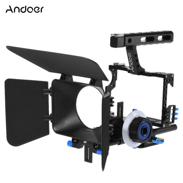 Cajas de teléfonos celulares Andoer Video Camera Cage Videocámara Rig Kit P Sistema de fabricación de películas gráficas con varilla de 15 mm Caja mate Siga el mango de enfoque Agarre 230825