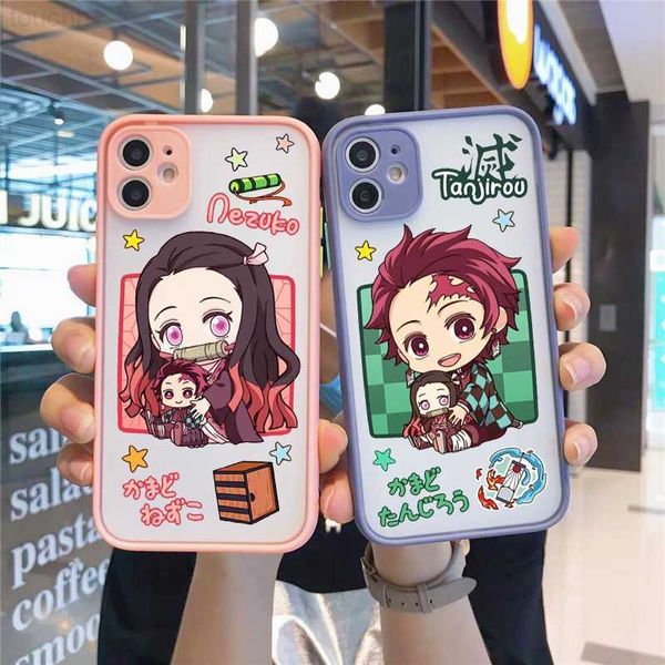 Étuis de téléphone portable Anime Demon Slayer Phone Case pour iPhone 14 13 12 11 Pro Max Mini XS X XR SE 7 8 Plus Fundas Kimetsu No Yaiba Clear Soft Cover L230731
