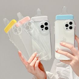 Casos de telefone celular Caixa de garrafa de bebê para iPhone 14 13 12 11 Pro Max Plus Capa Bonito 3D Engraçado Transparente Macio À Prova de Choque Full Protect Camera Shell Fundas 231021