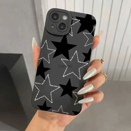 Fundas para teléfonos móviles Funda para teléfono con estampado de estrella de cinco puntas en blanco y negro para iPhone 11 12 13 14 15 Pro Max XS XR X 7 8 Plus Funda de parachoques suave a prueba de golpesL240105