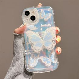 Cas de téléphone portable Bling 3D Laser Butterfly Seat Soft Shell pour iPhone 15 13 11 14 Pro X XR XS MAX Plus + Wave Border Back Cover 231026