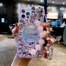 Cas de téléphone portable Bling diamant perle chaîne miroir sangle étui de téléphone pour samsung S23 S22 S10 S9 S8 S20 FE S21 Plus Ultra Note 10 9 20 Lite E Pro + L230731