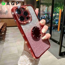 Mobiele Telefoon Gevallen Bling Diamond Ring Beugel Stand Cover Voor iPhone 14 13 12 Glitter Pretty Case voor iphone 11 XR Xs Max 7 8 14 Plus 14 Pro Max L230731