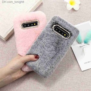 Cajas del teléfono celular Bling Luxury Fluffy Furry Plush Fur Phone Case para Samsung Galaxy S20 Ultra S7 S8 S9 S0 S10e Plus Note 10 5g Rabbit Cover Coque Z230727