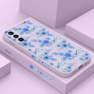 Mobiele telefoons Blue Floral Silicone Phone Case voor Galaxy S23 S22 S21 S20 S23FE S21FE S22 Plus S23 Plus S23 Ultra S10 Noot 20 10 Cover