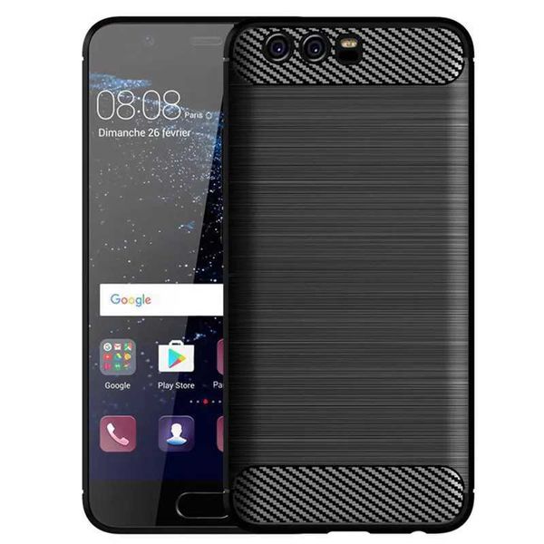 Étuis de téléphone portable Case de texture brossée pour Huawei P10 Silicone Case pour P10 Huawey Luxury Carbone Fibre TPU TPUS Soft TPU Téléphone 240423