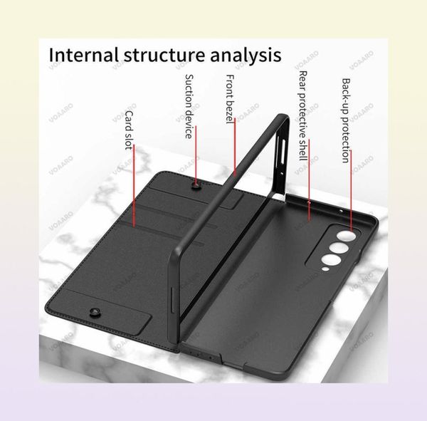 Caisses de téléphonie cellulaire Card de cartes Portefeuille en cuir pour Samsung Galaxy Z Fold 4 5G avec couvercle de porte-stylo amovible Fold4 W2210146712596