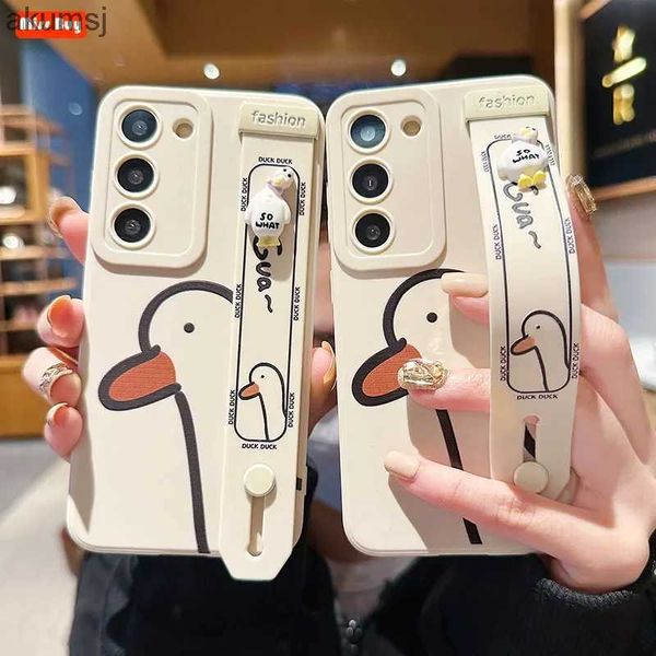 Étuis de téléphone portable Cartoom Duck Bracelet Support Étui de téléphone pour Samsung Galaxy S24 Plus S24 Ultra A15 A25 Protection Antichoc Couverture arrière YQ240221