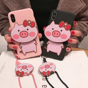 Étuis de téléphone portable Dessin animé 3D Bowknot Pig Case pour Apple iPhone 14 13 Pro Max 12 mini 11 XS XR 8 Plus 7 6S 5G SE 2020 Couverture souple en TPU 231010