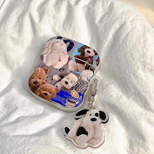 Étuis de téléphone portable Dessin animé animal chien ours pendentif ondulé silicone doux ins sans fil Bluetooth étui pour écouteurs pour Apple Airpod Pro 2 2nd 1 3 couverture