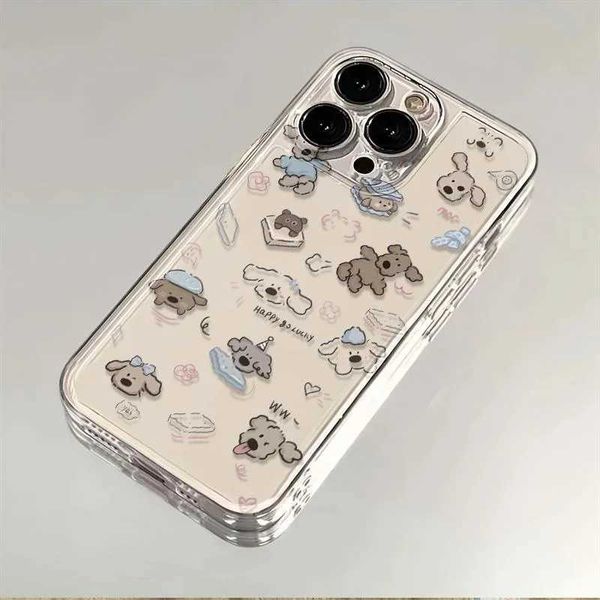 Cas de téléphones portables Cartoon Cas de téléphone transparent pour chien en plein écran adapté à l'iPhone 7 8 plus xr 11 12 13 15 Pro SILICONE SILICONE ANTI DRIP J240418