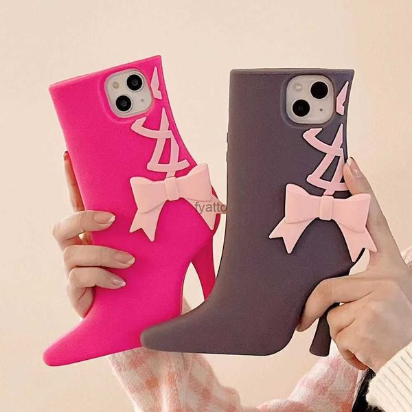 Cajas de teléfonos celulares Zapatos de tacón alto de dibujos animados Botas Bowknot Estuche lindo 3D para iPhone 14 13 12 11 Pro Max A prueba de golpes Cubierta de teléfono de burbuja de silicona suave H240326