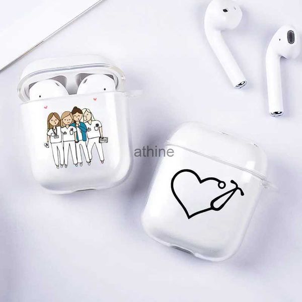 Estuches para teléfonos celulares Medicina de dibujos animados Doctor Enfermera Estuches para auriculares para Airpods 1 2 Cubierta de caja de carga para AirPods Silicona suave Transparente TPU Fundas Coque YQ240117