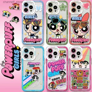 Étuis de téléphone portable Dessin animé Powerpuffs Girls Phone Case pour iPhone 15 14 13 12 Mini 11 Pro Max X XR XS SE 7 8 Plus Couverture transparente souple Girl GiftY240325