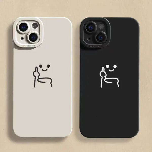 Cas de téléphone portable Dessin animé Red Man Case pour iPhone 15 14 13 12 11 Pro Max X XR XS 7 8 Plus SE 2022 Antichoc Doigt du milieu Couverture arrière souple 231010