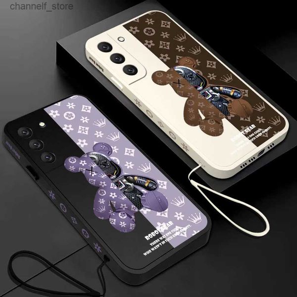 Cajas de teléfonos celulares Robot Robot Bear Case de teléfono para Samsung Galaxy S24 S23 S22 S21 S20 Ultra Fe S10 4G S10E Nota 20 10 9 más con Lanyard Covery240325