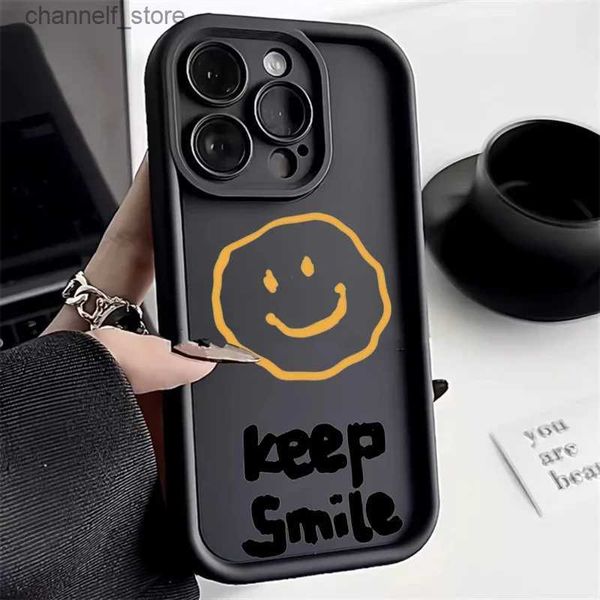 Étuis de téléphone portable Dessin animé Simple Mode Sourire Visage Étui en silicone pour iPhone 15 14 13 Pro Max 12 11 Pro XR X XS Max 7 8 Plus SE 2020 Couverture soupleY240325