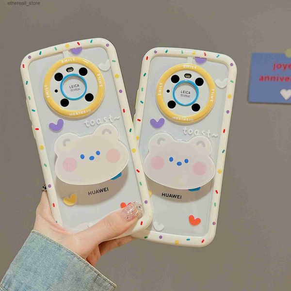 Cas de téléphone portable Dessin animé Petit Clear Love Bear Stand Étui de téléphone portable pour P40 50pro Mate30 40 50pro Creative Soft Shell Housse de protection Q231021