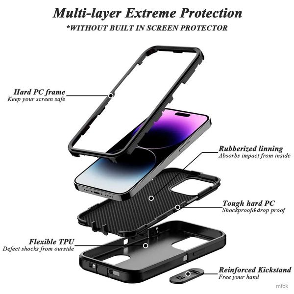 Cas de téléphone portable Cas pour 15 14 13 12 11 Pro Max XS XR 8 7 Plus Heavy Duty Anti-Scratch Robuste Protection avec couverture de béquille