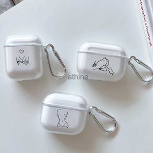 Étuis de téléphone portable Étui pour Airpods 2 1 Étuis pour écouteurs avec crochet Noir Sexy Line Art Rose Lover pour Airpod Pro 3 Pro2 Housses de protection transparentes YQ240117