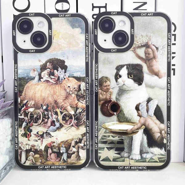 Coques de téléphone portable pour iPhone Van Gogh Gustav Klimt Mona Lisa Edvard Munch Le cri Hieronymus Bosch Fun Cat Art Funda Aesthetic Phone Cover J0620