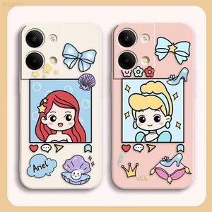 Cas de téléphone portable Cas pour OPPO RENO 8 7 9 6 7SE 5 4 4SE 4 3 4G 5G PRO PLUS Couleur Simple Couvercle de boitier en silicone liquide Funda Cartoon Princess Ariel L230916