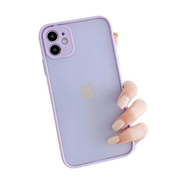 Fundas para teléfonos celulares Fundas para iPhone 15 14 Pro Max 13 Mini 12 XS XR X 8 7 Plus SE 2 en 1 Cámara con lente de caramelo A prueba de golpes Mate Esmerilado Cubierta dura Armadura de silicona 6ADC