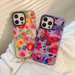 Mobiele telefoon hoesjes CASETIFY Art Butterfly Fresh Flowers Glitter Case Voor iPhone 14 13 11 12 Pro Max Luxe Kleurrijk Schokbestendig Acryl Clear Cover J230421 HKD230807