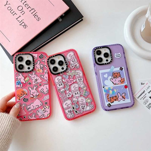 Cajas de teléfonos celulares CASETIFY Cute Glitter Toys Rabbit Cat Case para iPhone 14 12 13 11 Pro Max Animals Tiger Protector Bling Acrylic Cover J230421