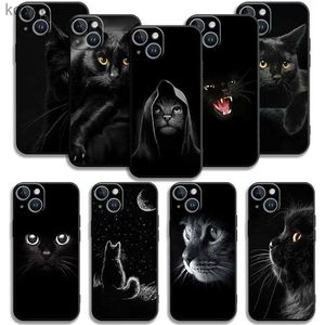 Mobiele telefoonhoesjes Mobiele telefoonhoes voor iPhone 15 14 13 12 11 Pro Max 6 6S 7 8 Plus X XS XR 12 13 Mini Zachte siliconen hoes Zwarte kat staren EyeL240110