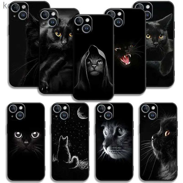 Чехлы для мобильных телефонов Чехол для сотового телефона для iPhone 15 14 13 12 11 Pro Max 6 6S 7 8 Plus X XS XR 12 13 Mini Мягкий силиконовый чехол Black Cat Staring EyeL240110
