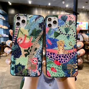 Mobiele telefoons Chic schattige cartoon anime luiaard luipaard siliconen case voor iPhone 14 13 12 11 pro xs max mini se x xr 7 8 plus glitter goudomslag J230421