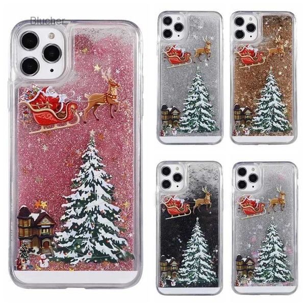 Étuis de téléphone portable Étui de téléphone d'arbre de Noël pour iPhone 15 14 13 12 11 Pro Max X XR 7 8 Plus Mini Liquid Quicksand Glitter Antichoc Silicon CoverL2402