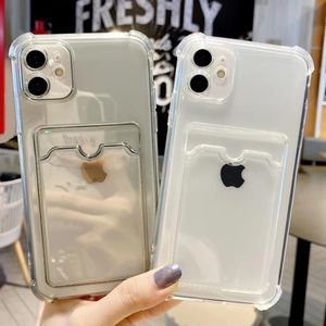 Cajas de teléfonos celulares Caja de bolsa de ranura de tarjeta transparente a prueba de golpes para iPhone 15 14 13 11 12 Pro Max Mini XS XR 7 8 Plus Funda trasera de silicona suave 231010