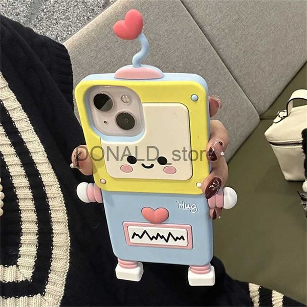 Cas de téléphone portable Creative Cartoon Robot Love Heart Antenne Silicone Case pour iPhone 15 14 13 12 Pro Max 11 Cadeau mignon Antichoc Couverture souple Funda J240118