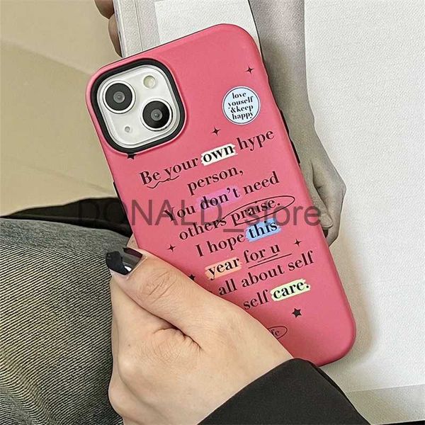 Cas de téléphone portable Creative mignon lettre rose fille téléphone cas pour iPhone 14 13 12 11 Pro Max 2 en 1 couverture de pare-chocs antichoc mat film dur coque J240118